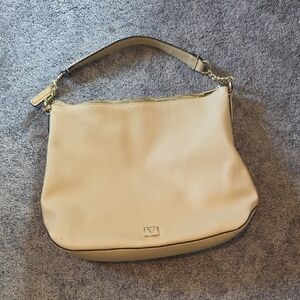 Victoria's Secret Cream Leather Shoulder Bag with Gold Hardware